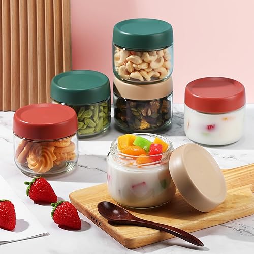 Miniatura 4 de 12 tarros de vidrio de 10 onzas con tapas, tarros de avena transparentes de boca ancha herméticos pequeños recipientes de vidrio reutilizables para