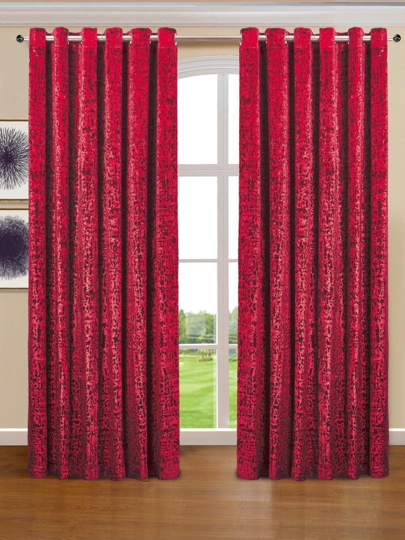 BQC Red Burgundy Velvet Curtains 46 x 72 Inch - Super Soft Polyester Ring Top Eyelet Curtains For Bedroom and Living Room - Luxury Thermal Insulated Window Curtains, Set Of 2 Panels With Tie Backs