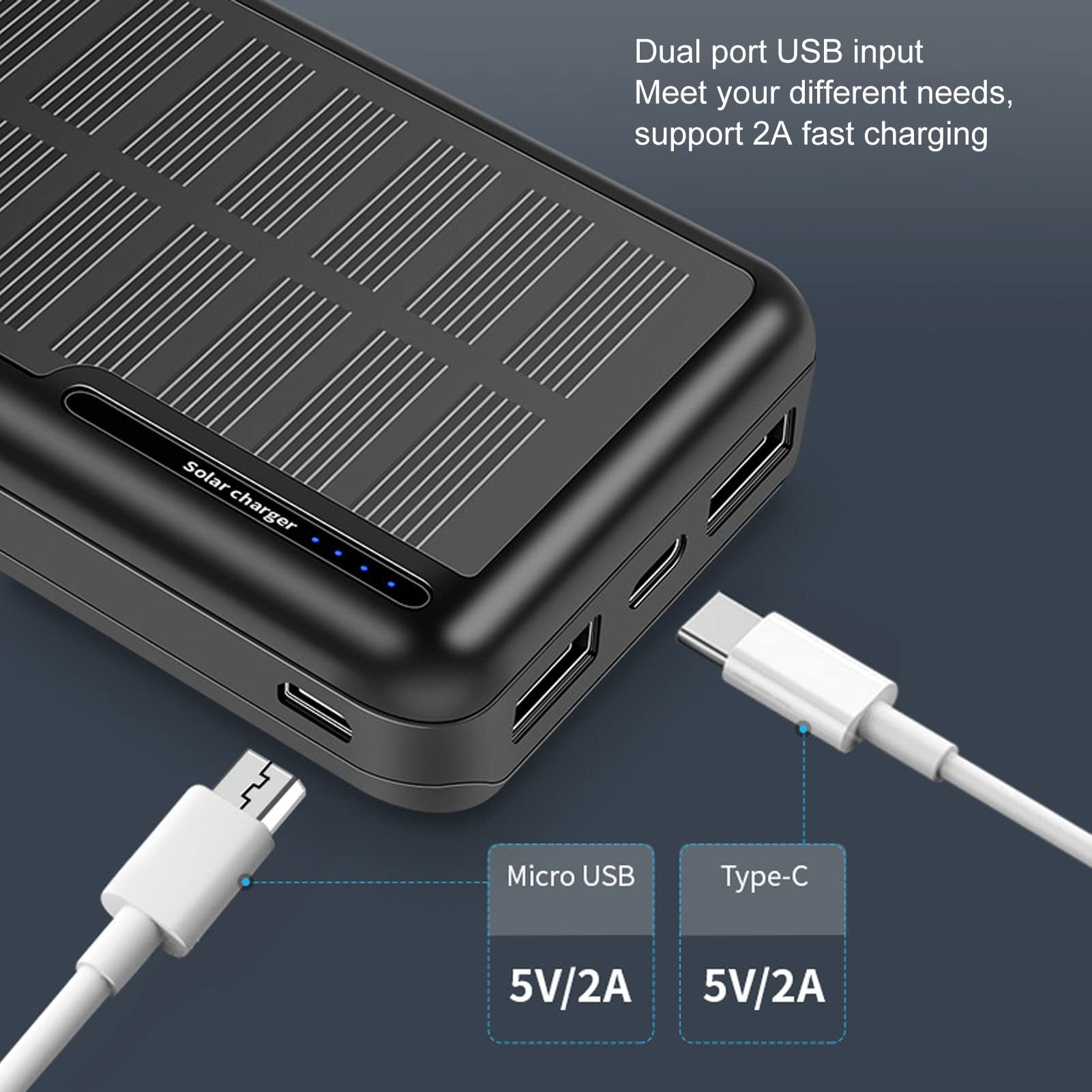 Batterie externe solaire 30 000 mAh Capacité double port USB portable pour camping randonnée