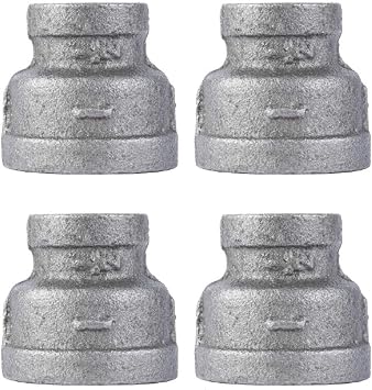 Reducing Coupling 1 in. x 1/2 in. PIPE DECOR Black Malleable Iron for DIY Vintage Industrial Pipe Furniture Building and Regular Plumbing Applications, 4 Pack