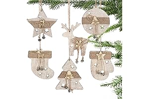 Set of 12 Burlap Christmas Tree Ornaments for Rustic Holiday Decor