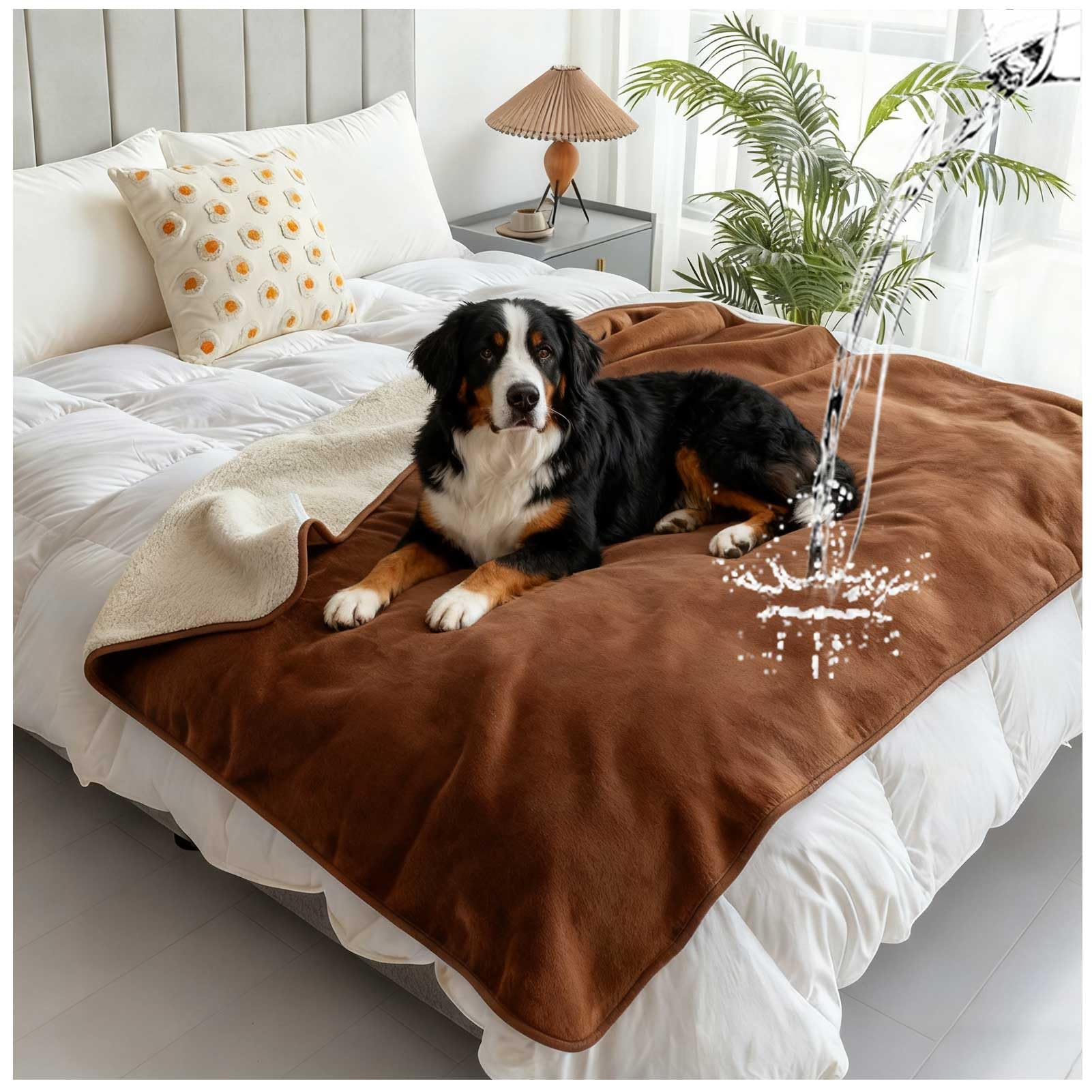 wasserdichte Haustierdecke für Bett, Wendbare Weiche Flanell-Liebesdecke, Bettdecke für Paare, Waschbar, Auslaufsichere Hundedecke für Sofa, Sofaschutz, Camping,Braun,150x200cm