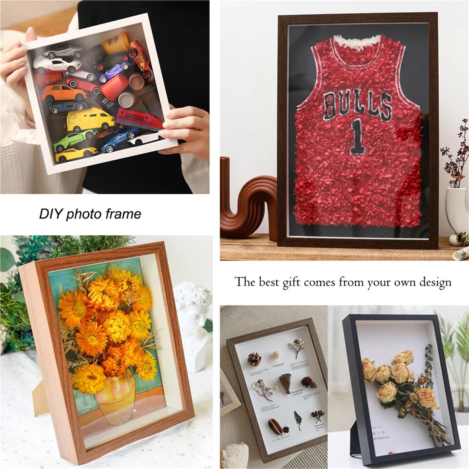 Schattenbox-Rahmen, Tiefe 3 cm, Holz-Fotorahmen zur Anzeige dreidimensionaler Werke, DIY 3D-Holz-Bilderrahmen, Foto-Dekor(White Frame,20X20cm)
