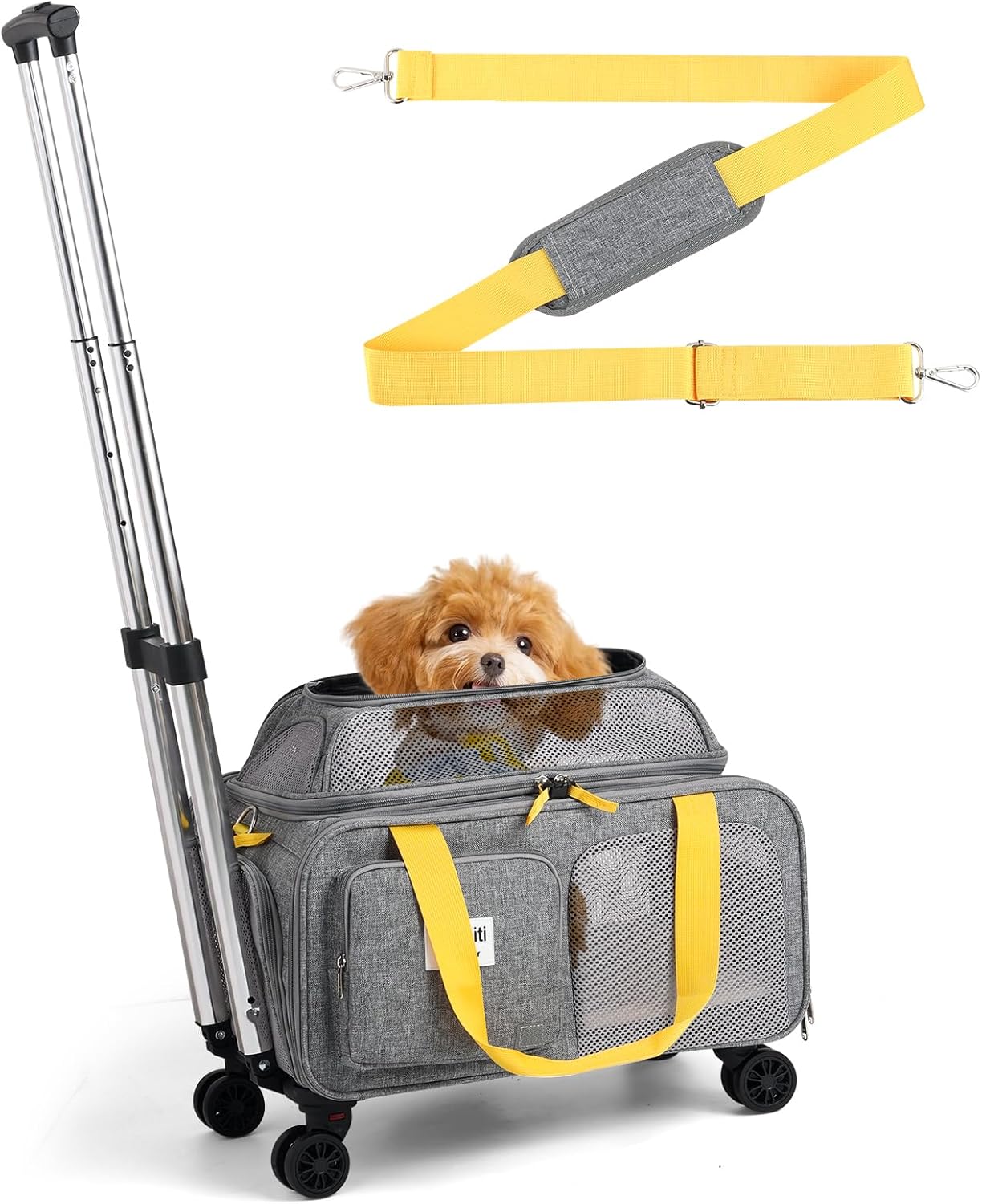 18x13.5x9 TSA Approved top Expandable Rolling pet Carrier for Small Dog Puppy cat up to 8 lbs and 17'' in,Soft Sided for Spirit Southwest Airline,with 4 Wheels and 2 Pockets(Grey). 18x13.5x9 rolling Grey