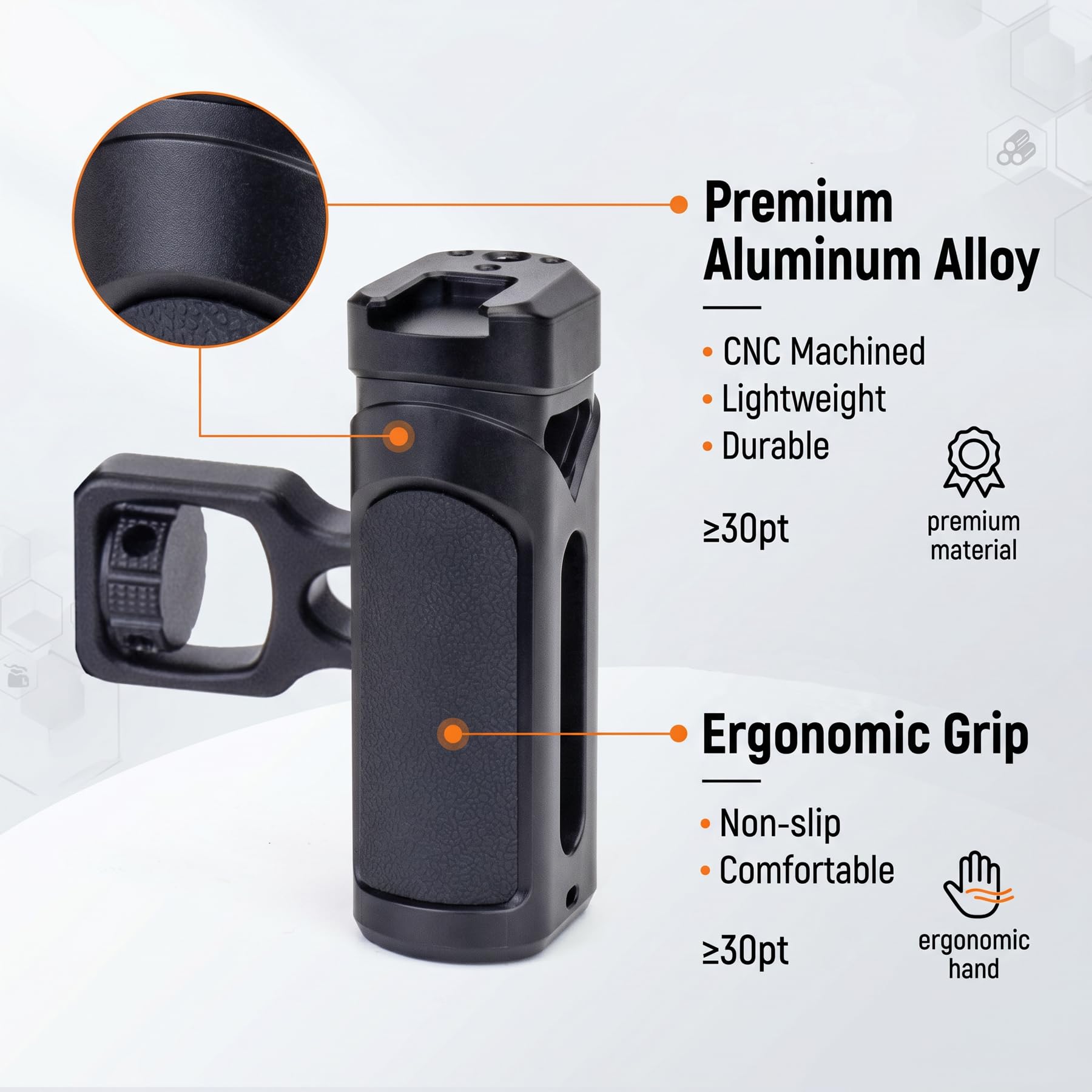 Zeadio Maniglia laterale regolabile per fotocamera con manopola da 1/4"-20 e supporto per slitta fredda per fotocamere DSLR mirrorless, supporto per telefono, per registrazione, treppiede Vlog, kit di