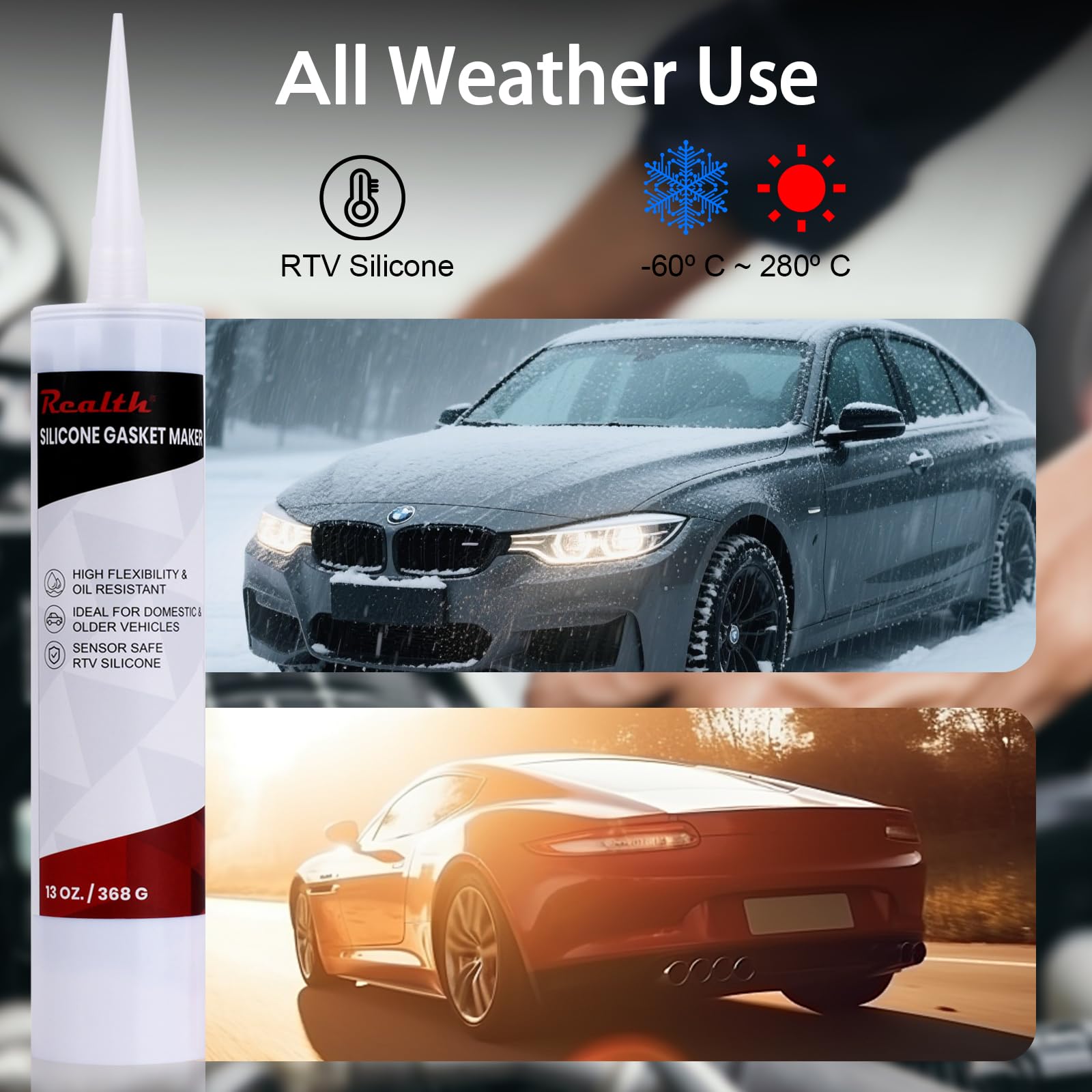 Realth Junta de Silicona para Motor 368g Negra, 4 Pcs | Alta Temperatura, Resistencia al Aceite, Sellador de Silicona Multipropósito para Puertas de Automóviles Parabrisas Motores