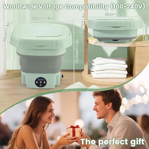 Miniatura 6 de Lavadora portátil de 9 litros, mini lavadora plegable para viajes, camping, caravana, dormitorios, apartamentos, ropa interior y ropa de bebé (verde