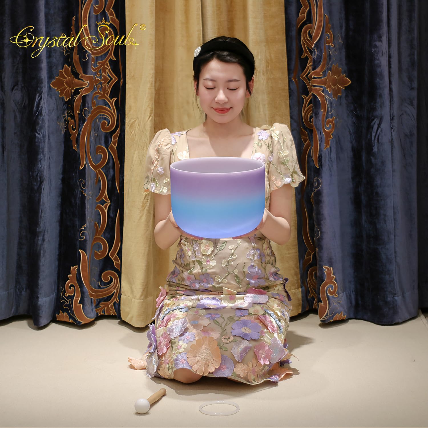Crystal Soul matowa Crystal Soul misa śpiewająca 432Hz ton F 10 cali trójwarstwowy gradient 9999% naturalny kwarc do medytacji jogi i uzdrawiania dźwiękiem