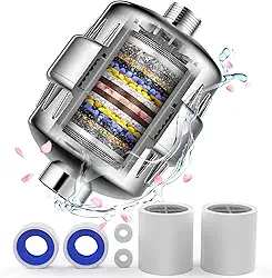 Filtro de chuveiro, cabeça de chuveiro filtrada de 20 estágios para água dura, filtro de cabeça de chuveiro com 2 cartuchos substituíveis para remover cloro e substâncias nocivas (prata)