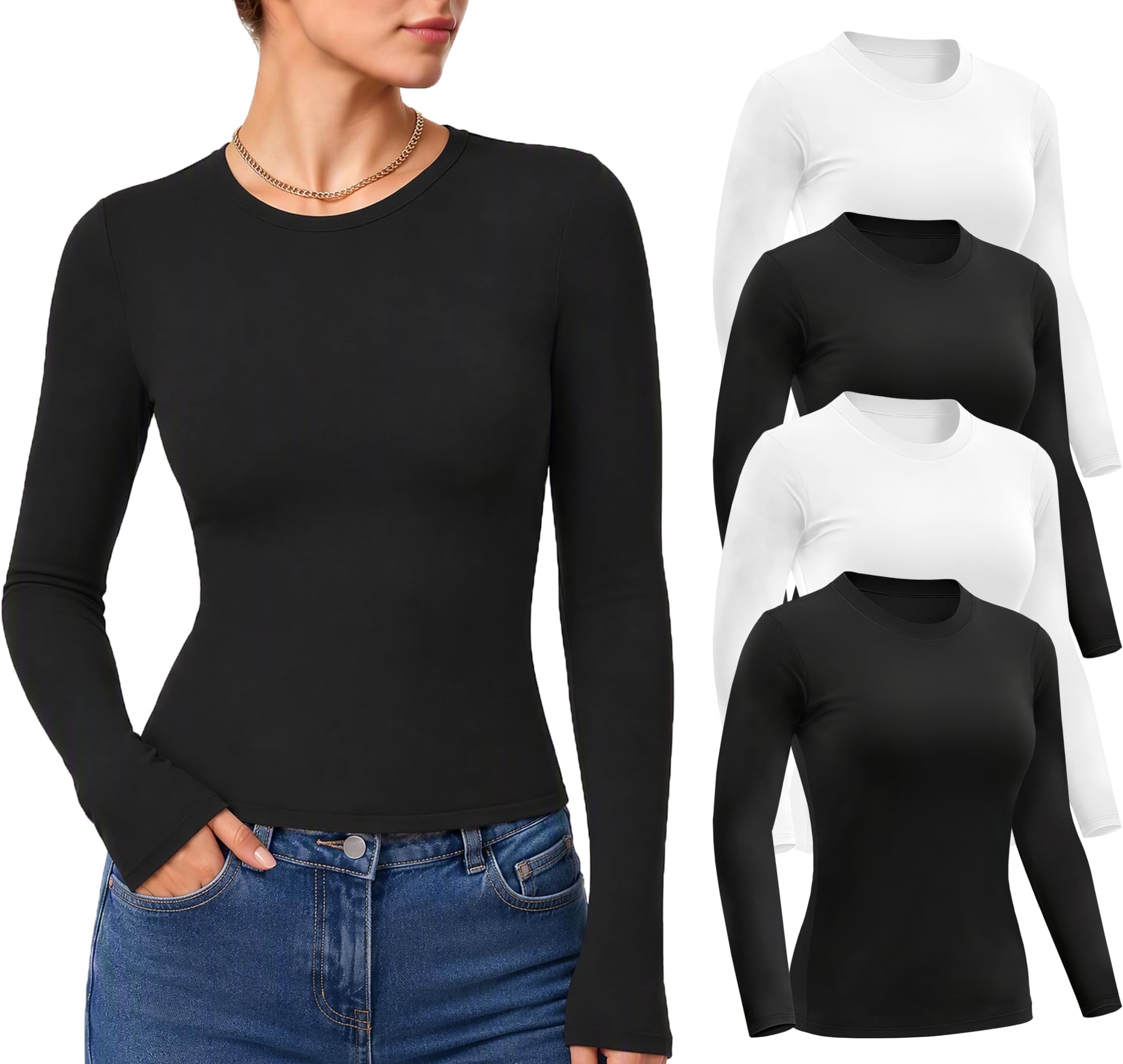 Dalavch 4 Pack Women's Long Sleeve Shirts Slim Fit Underscrub Tops