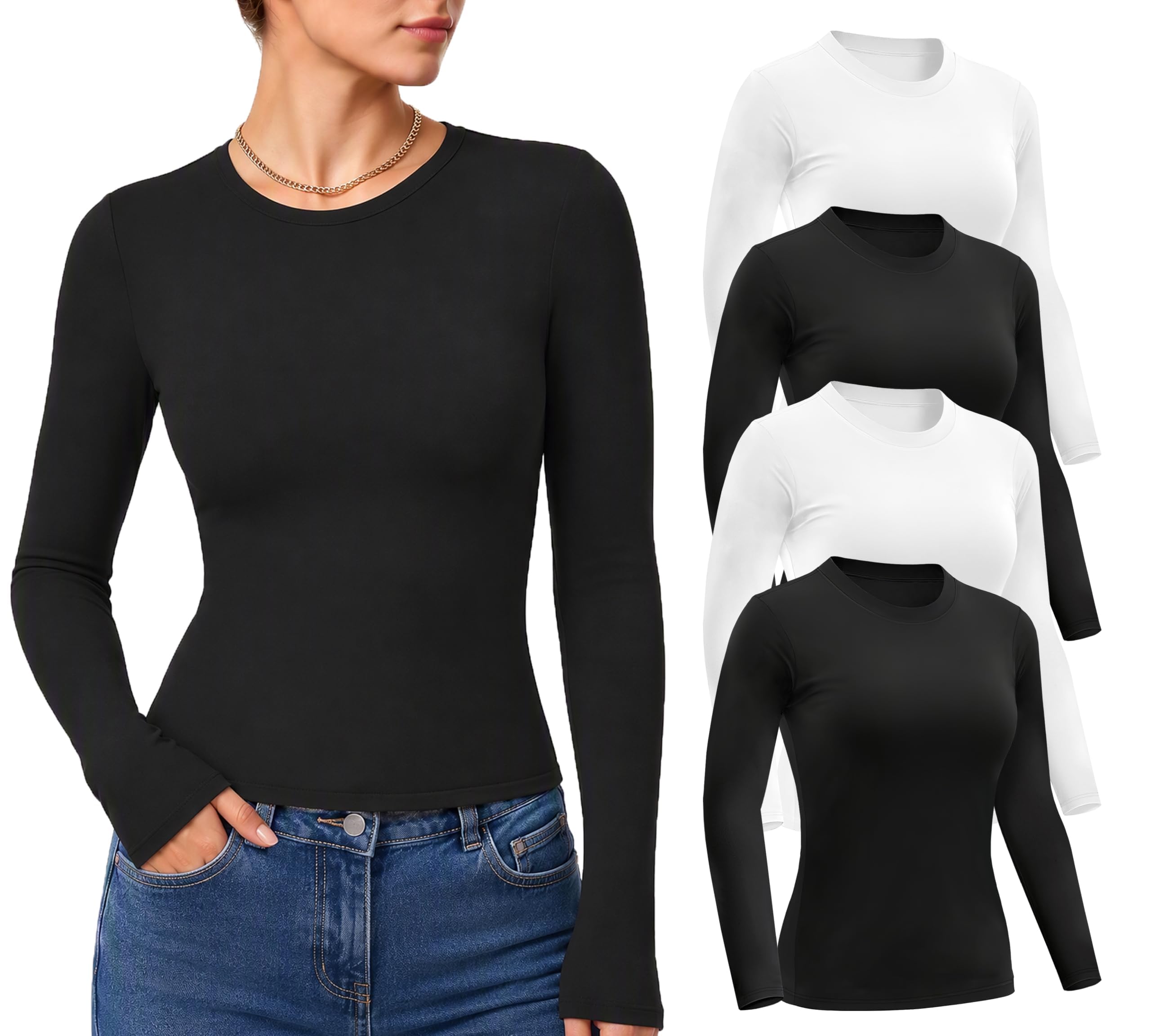 Dalavch 4 Pack Women's Long Sleeve Shirts Slim Fit Underscrub Tops