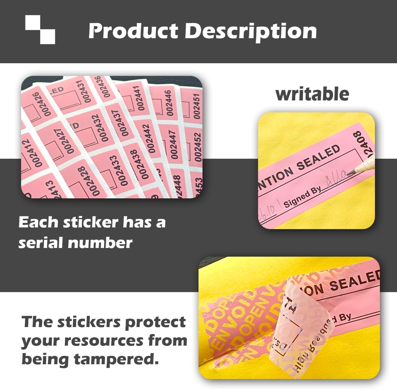 120pcs Total Transfer Tamper Evident Security Warranty Void Seals/Stickers High Security TamperProof Label for Reusable Package(1 x 3.35Inches,Pink)