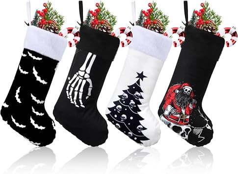 Realspring 4 Pcs Christmas Stockings, Scary Theme Goth Plush