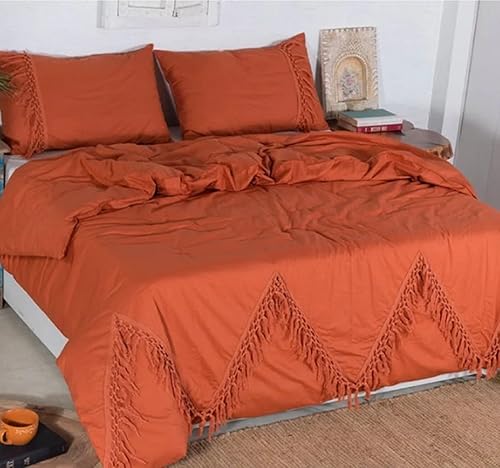 Miniatura 4 de Funda de edredón de algodón con borlas, funda de edredón de algodón lavado, color naranja óxido, funda de edredón para mujer, funda de edredón