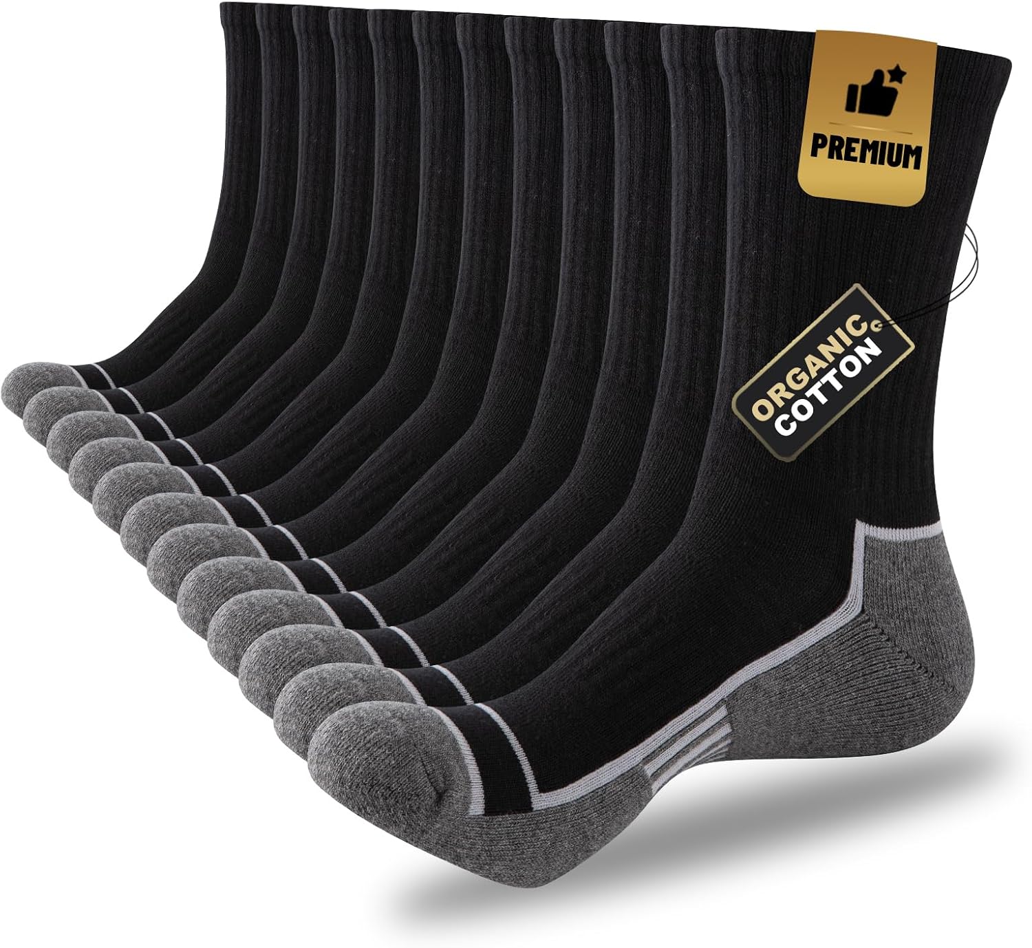 COOPLUS Mens Cotton Cushioned Crew Socks Athletic Running Moisture Wicking Performance Work Boot Socks for Men 6 Pairs