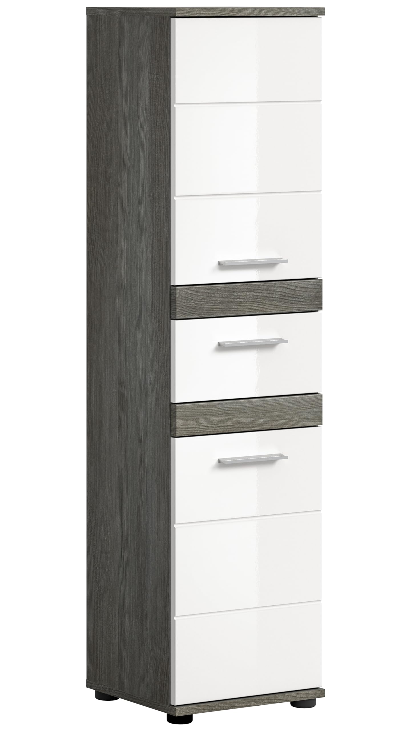 xonox.home - Standschrank Blake 35x137x31 cm in rauchsilber und weiß Hochglanz - Badschrank Hochschrank Badmöbel Midischrank - einfache Montage und hochwertig verarbeitet
