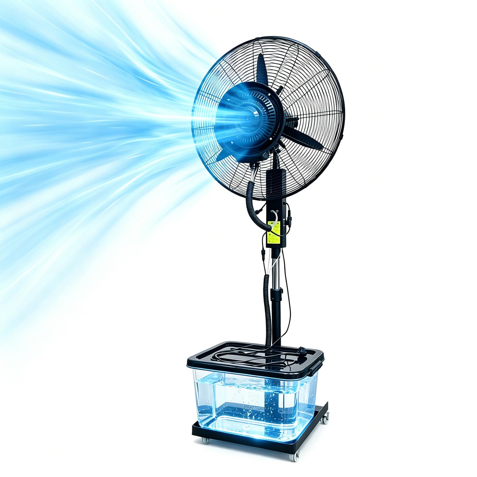 Ventilatore ad Acqua Industriale su Ruote, Grande Ventilatore a Nebulizzazione 40L, Ventilatore a Tamburo in Metallo a 3 Velocità, Altezza Regolabile