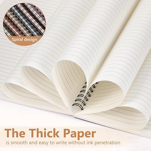 Miniatura 10 de Fuutreo Paquete de 6 cuadernos en espiral B5 de 10.5 x 7.45 pulgadas, diario a rayas universitarias con cubierta de papel kraft, 70 hojas (140