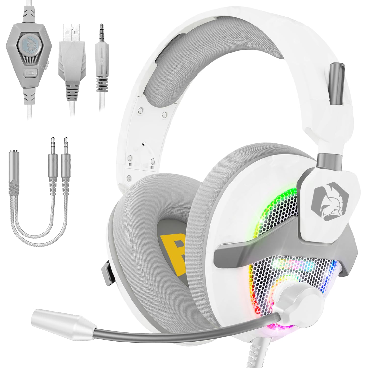 EMPIRE GAMING Zestaw słuchawkowy H-13 RGB - PS5, PS4, Xbox, Switch, PC, Mac, smartfony, tablety - Dźwięk stereo o wysokiej rozdzielczości - Elastyczny mikrofon - Biały
