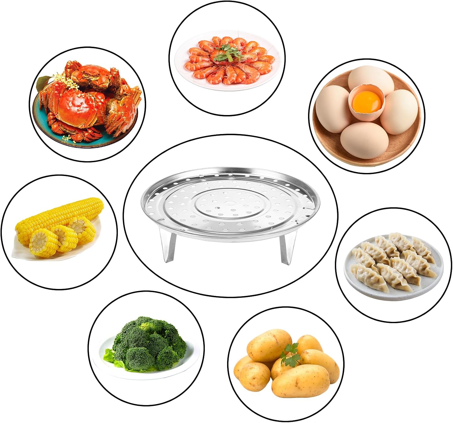 Stainless Steel 8.5 inch Steamer Basket with Removable Stand for Instant Pot Steamer Cooking, Silver 1PC