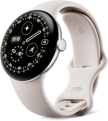 Google Pixel Watch 4 (41 mm) – Android-Smartwatch mit gewölbtem Display und Fitness-Tracking und Unterstützung von Gemini – Aluminiumgehäuse in Polished Silver – Sportarmband in Porcelain – LTE