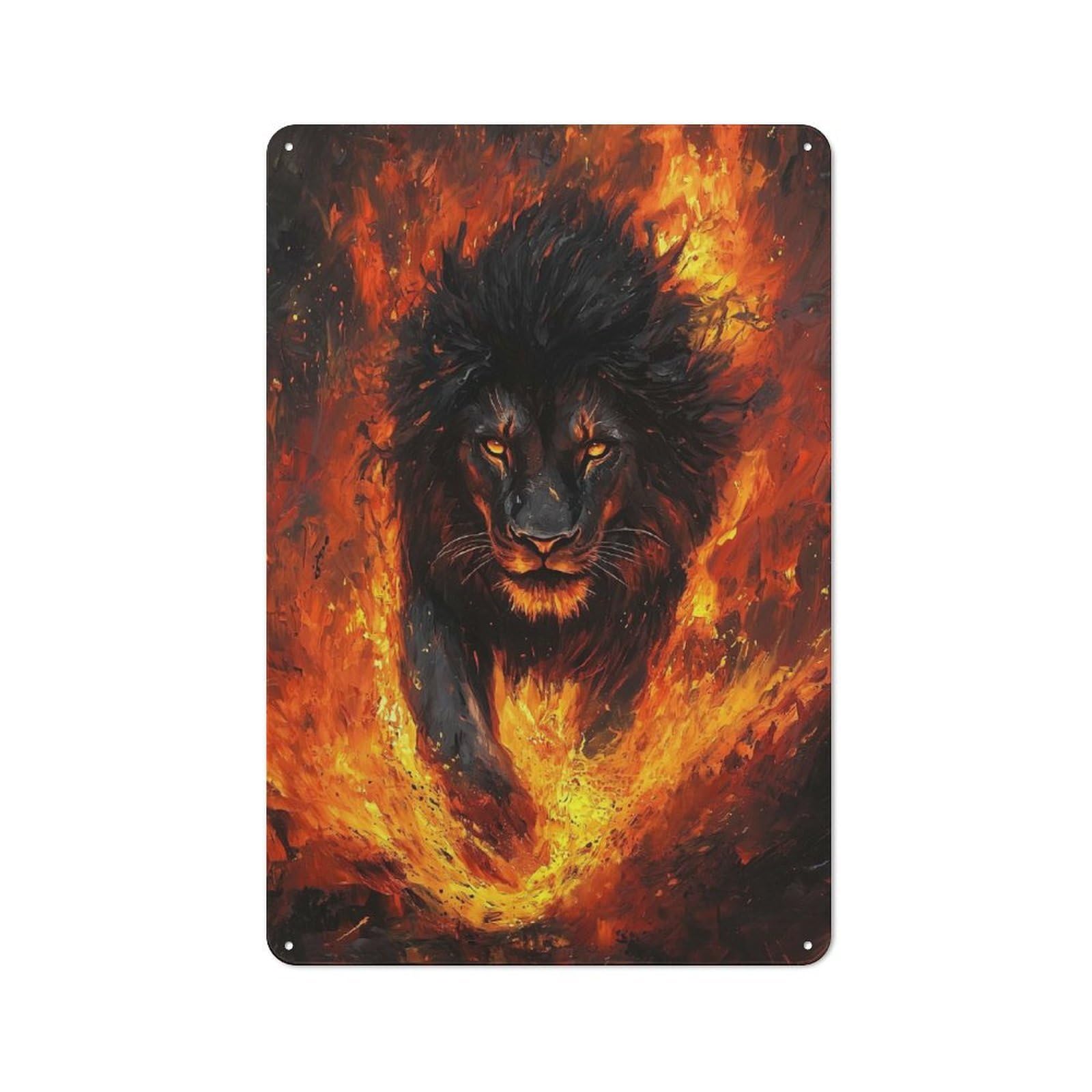 Junmoney Style-16 Classic Black Lion Emerging Flames Metal Wall Sign 30X20cm, Pub Wall Decor For Diner, Restaurant, Shed Or Kitchen
