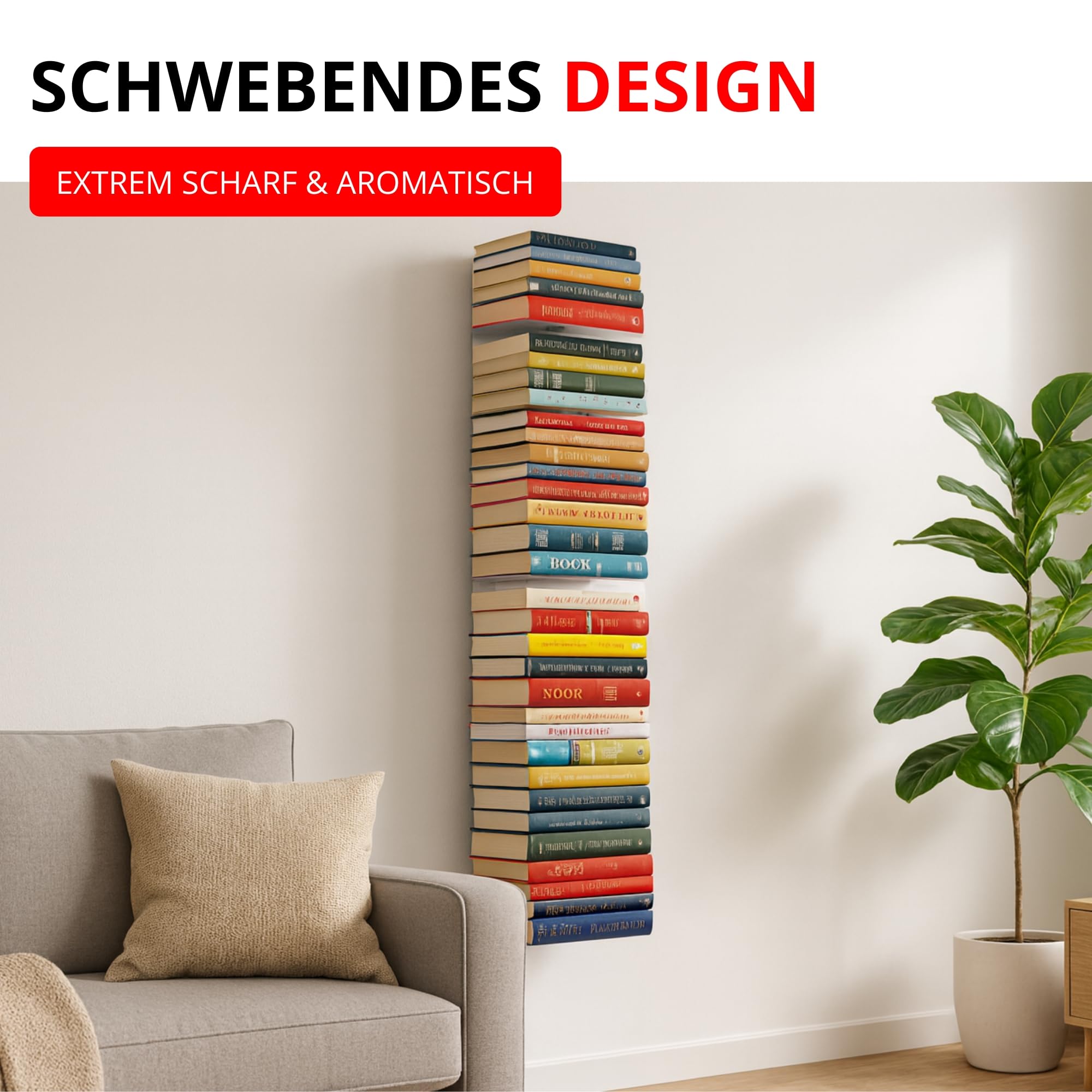 Radius Booksbaum 2 Wand groß Weiß – Bücherregal aus pulverbeschichtetem Stahl, 15 x 170 x 15,5 cm für ca. 130 Bücher, Tragkraft 6,5 kg je Boden, Elegantes Wandregal (725B)
