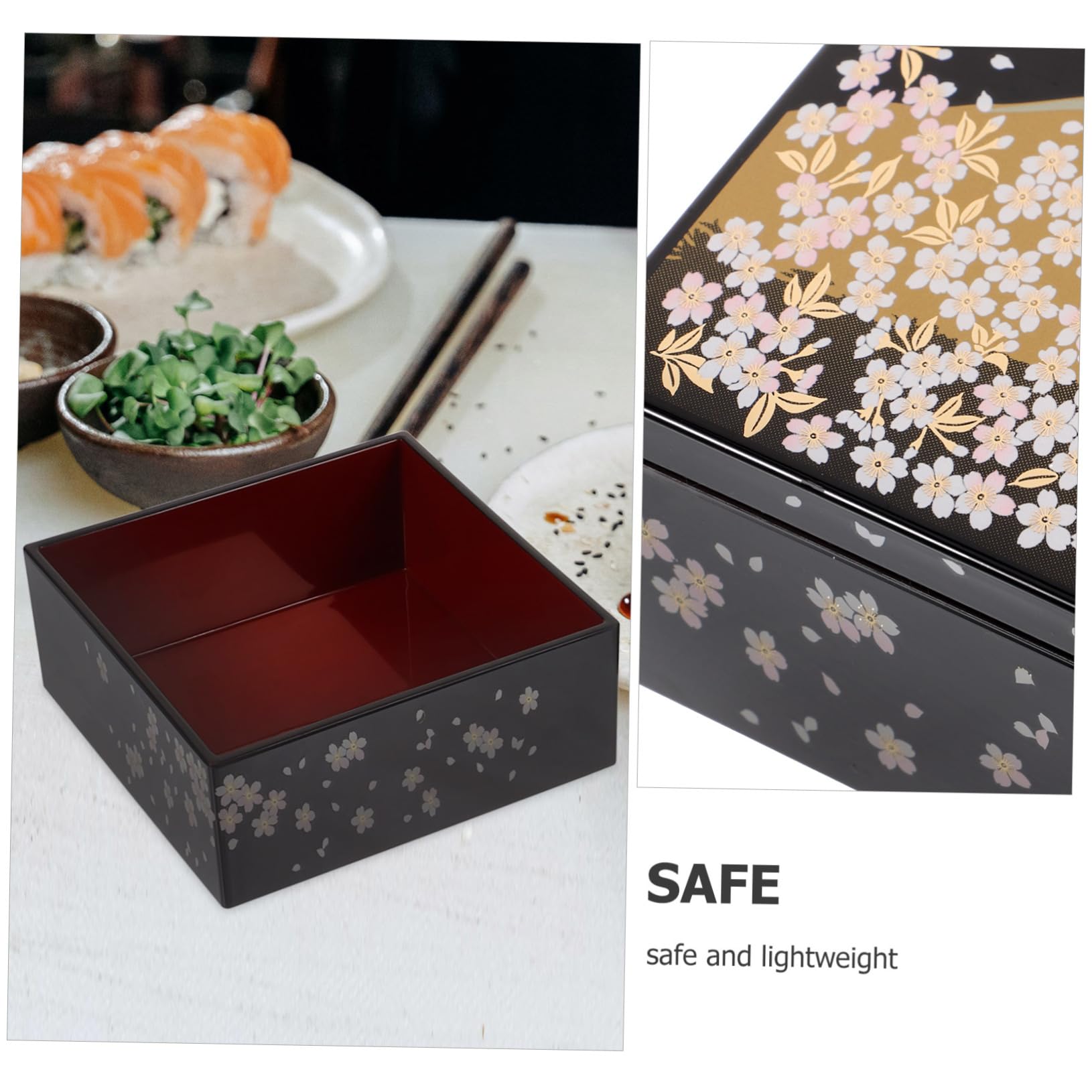 Boîte Bento Japonaise à Sushi, 3 Niveaux, Plastique Noir, Motif Mont Fuji, Réutilisable, pour Déjeuner et Desserts, Usage Quotidien