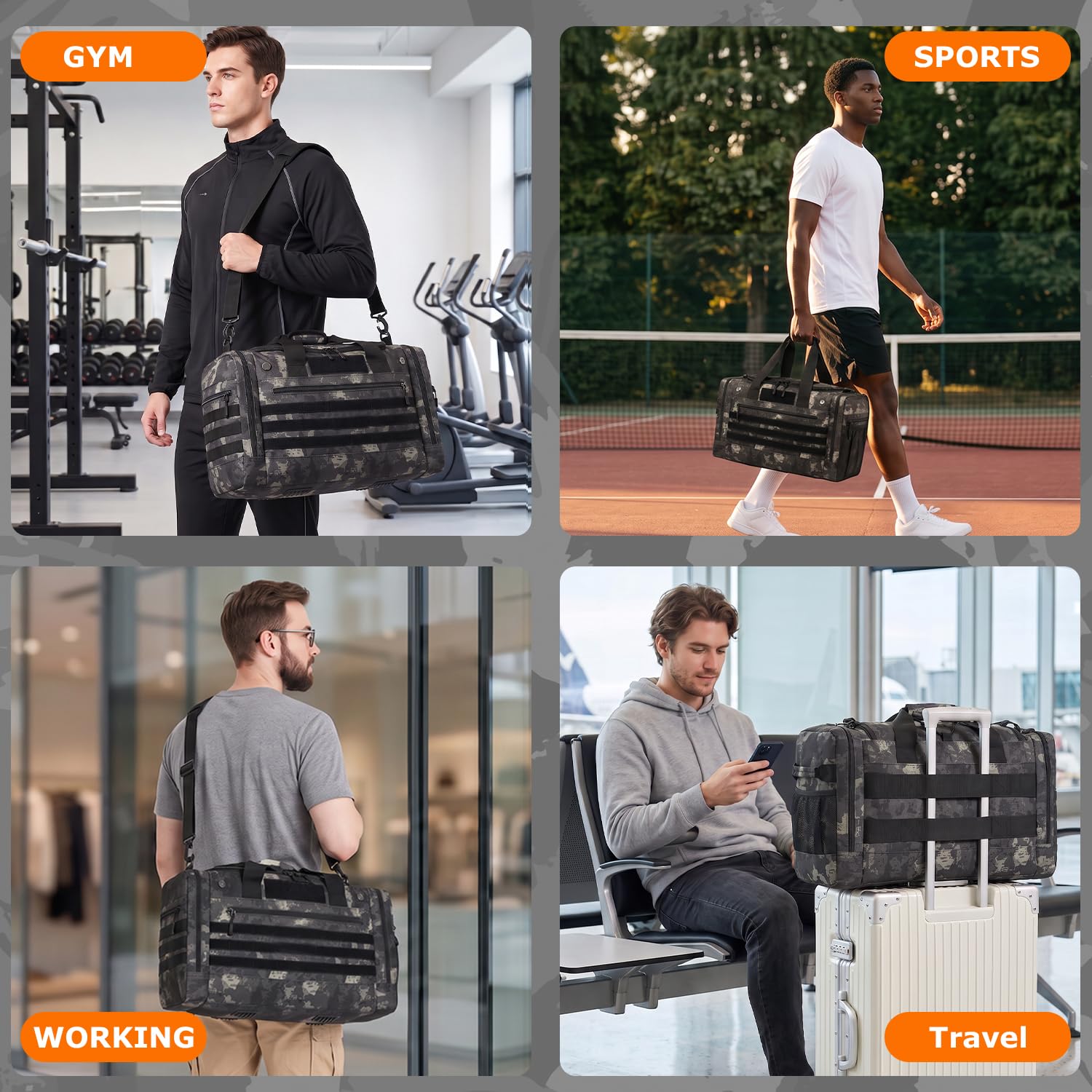 Bolsa de gimnasio de 45 litros para hombres y mujeres, bolsa táctica militar para viajes, fin de semana, gimnasio, entrenamiento, bolsa deportiva grande para hockey, fútbol, béisbol, fútbol y