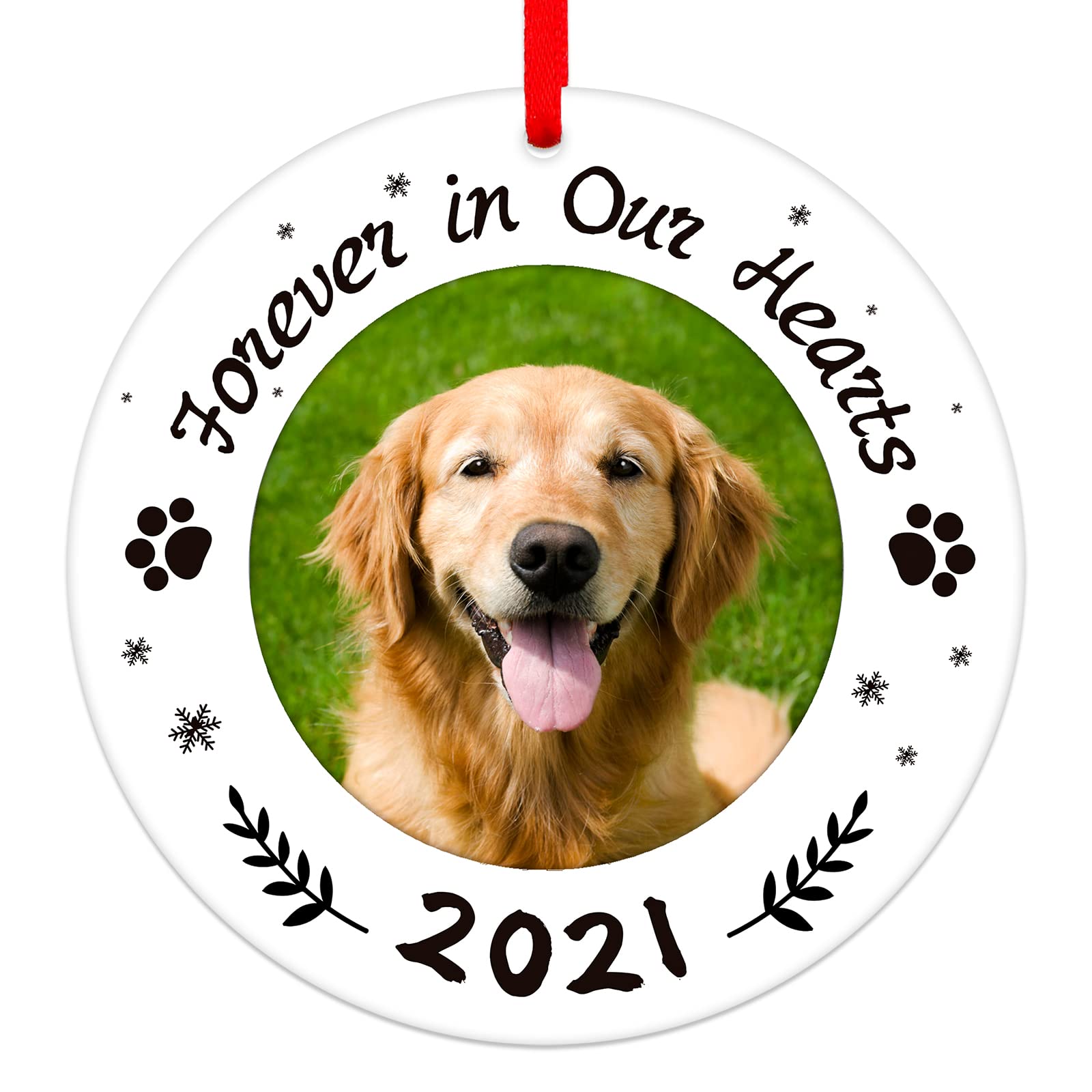 WaaHome Picture Frame Dog Memorial Christmas Ornaments 2024 Forever In Our Hearts Pet Memorial Ornaments for Christmas Tree, Pet Memorial Gifts, Sympathy Remembrance Gifts for Loss of Dog Cat Pet