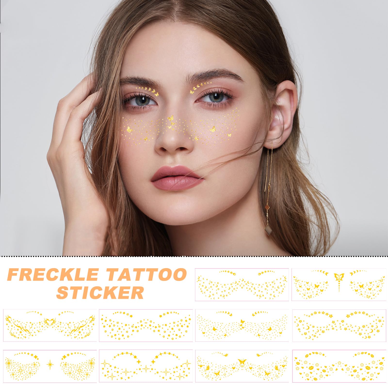 KASESSS 10 Pcs Glitter Freckles Face Tattoo, Glitter Freckles Tattoo, Gold Freckles Shiny Temporary Face Tattoos - Image 3