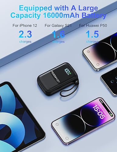 Miniatura 4 de Power Bank, Portable Charger, 16000mAh Power Bank Battery Pack PD 30W Fast Charger, Built-in Type-C and IOS Cables for iPhone, Samsung Galaxy,