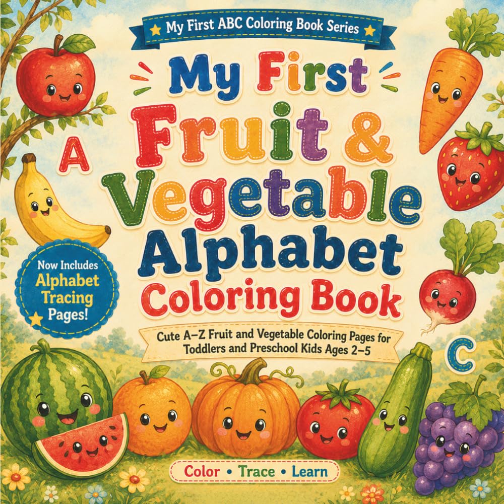 My First Fruit & Vegetable Alphabet Coloring Book: A Fun A to Z Coloring Adventure for Toddlers and Kids Ages 2–5 (My First ABC Coloring Book Series)