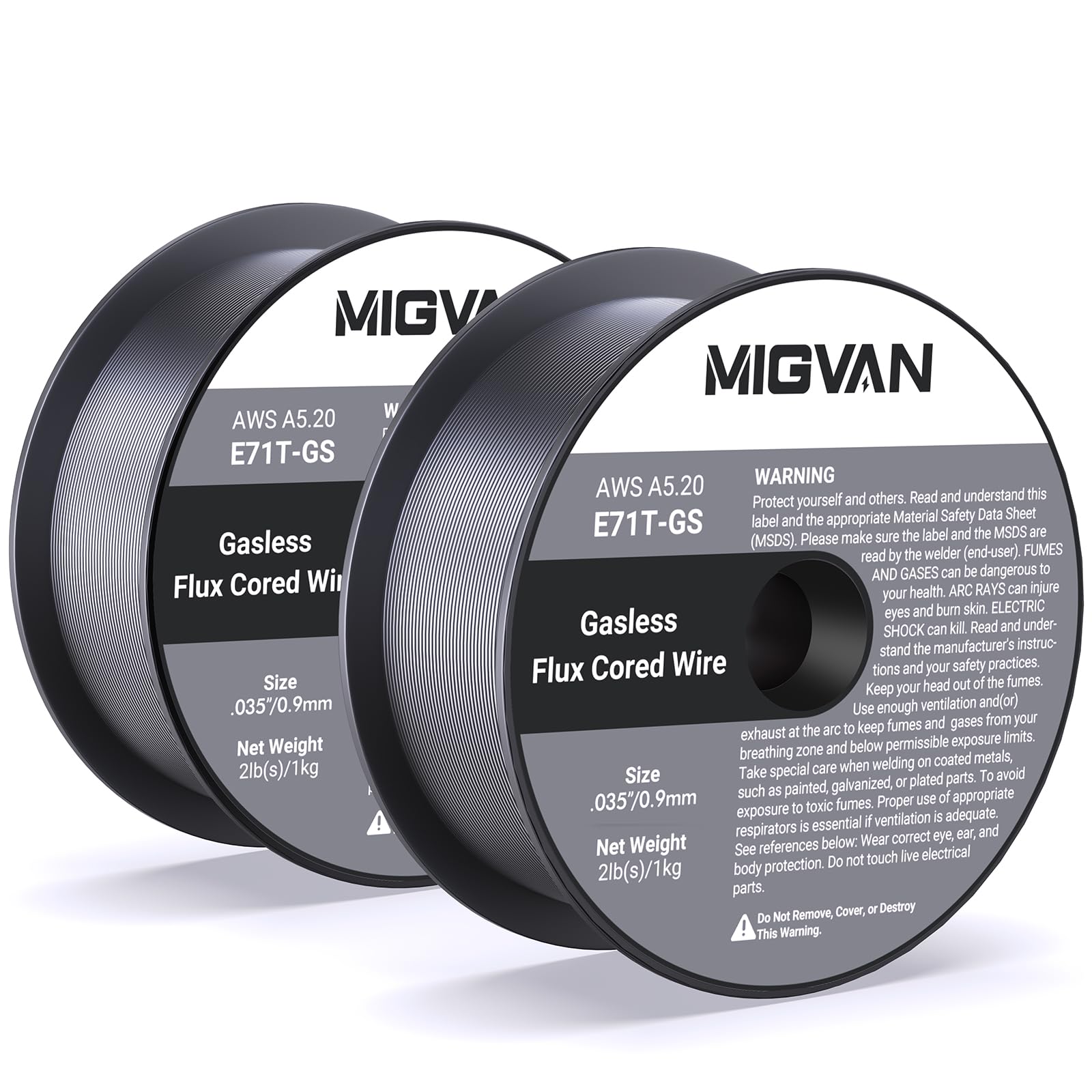 Alambre de Soldadura 0,9mm E71T-GS, Hilo tubular sin gas MIG para acero dulce, Bobina 1kg × 2, Flux Core Welding Wire para soldadoras MIG