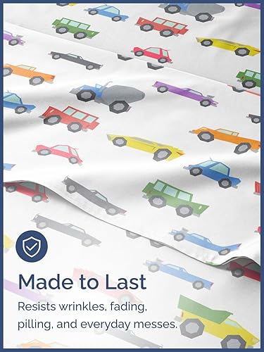Miniatura 4 de Juego de sábanas de automóviles para niños, tamaño matrimonial, sábanas divertidas para camas matrimoniales, sábanas para niños pequeños y
