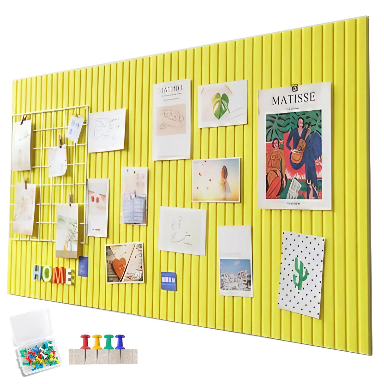 Self-adhesive Cork Pinboard, 60 x 40 cm, Felt Cork Board, Felt Notice Board, Wall Board with 30 Push Pins for Photos and Notes for Home and Office, Lemon Yellow — image 1