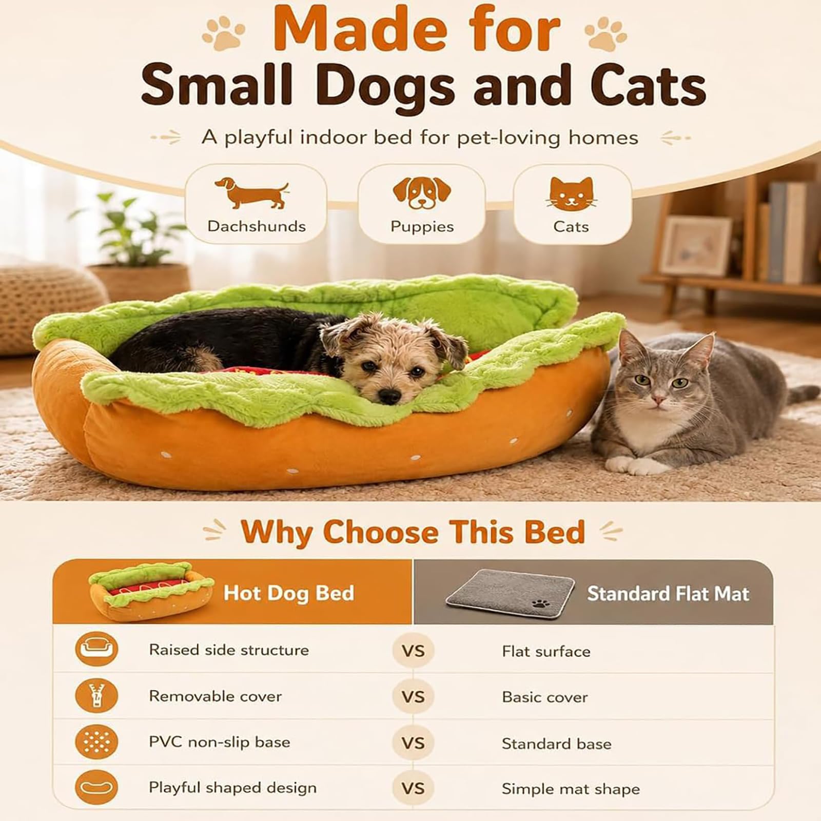 ZVD Panier pour Chien et Chat, Lit Douillet en Peluche pour Petit Animal M | Nid Chaud avec Coussin Amovible Lavable, Idéal Chiot, Teckel, Chaton, Maison, Chambre et Coin Repos