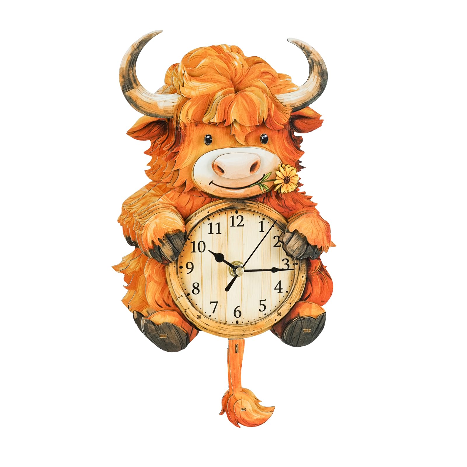 Cutywood 3d Puzzles for Adults-Highland Cow Clock with Functional Timepiece, 3d Wood Puzzle (7.6 * 13.6in), Animal 3d Jigsaw Puzzles Desk/Wall Art Home Decor/Gifts for Friends/Family Game Night