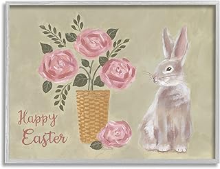 Stupell Industries Happy Easter Bunny Rose Bouquet Framed Wall Art, Design by Pam Britton