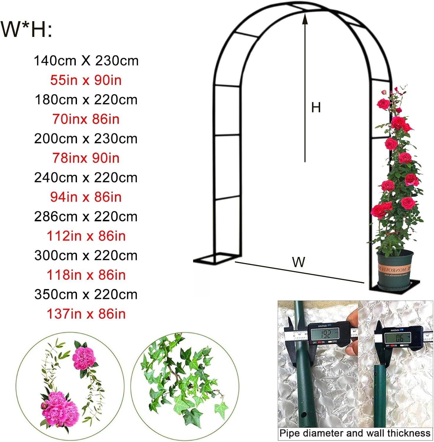 Metal Arch Arbor, Garden Arch for Various Climbing Plants, Pergola Archway, for Ceremony Bridal Party Backyard Archway Decorations, Easy Assemble(White,55x15.7x90in)