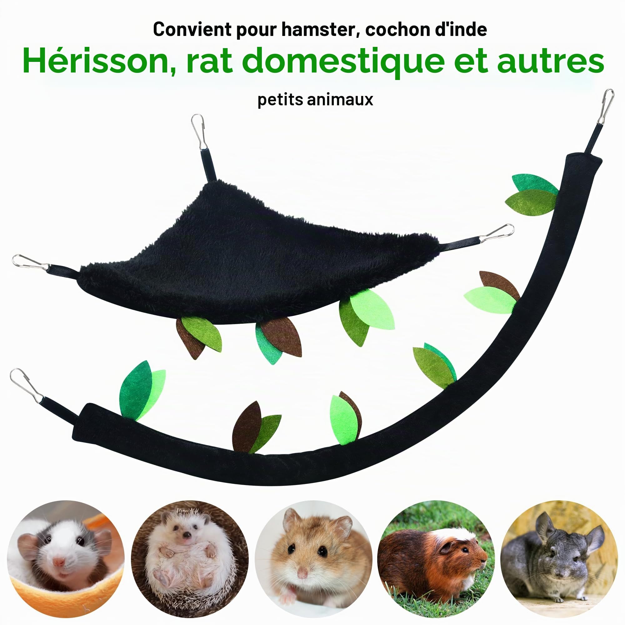 Lot de 5 hamsters à suspendre pour hamster, rat, cochon d'Inde, cage jouet accessoire de cage à motif forêt, tunnel et balançoire pour petits animaux, planeur, écureuil jouant au sommeil (noir)