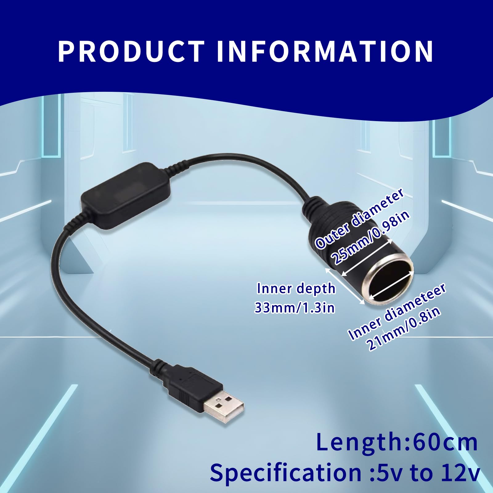 Convertitore USB 5V a Presa Accendisigari 12V Adattatore Auto Portatile con Uscita Massima per Alimentazione Dispositivi GPS Dashcam Luci LED e Accessori Veicolari