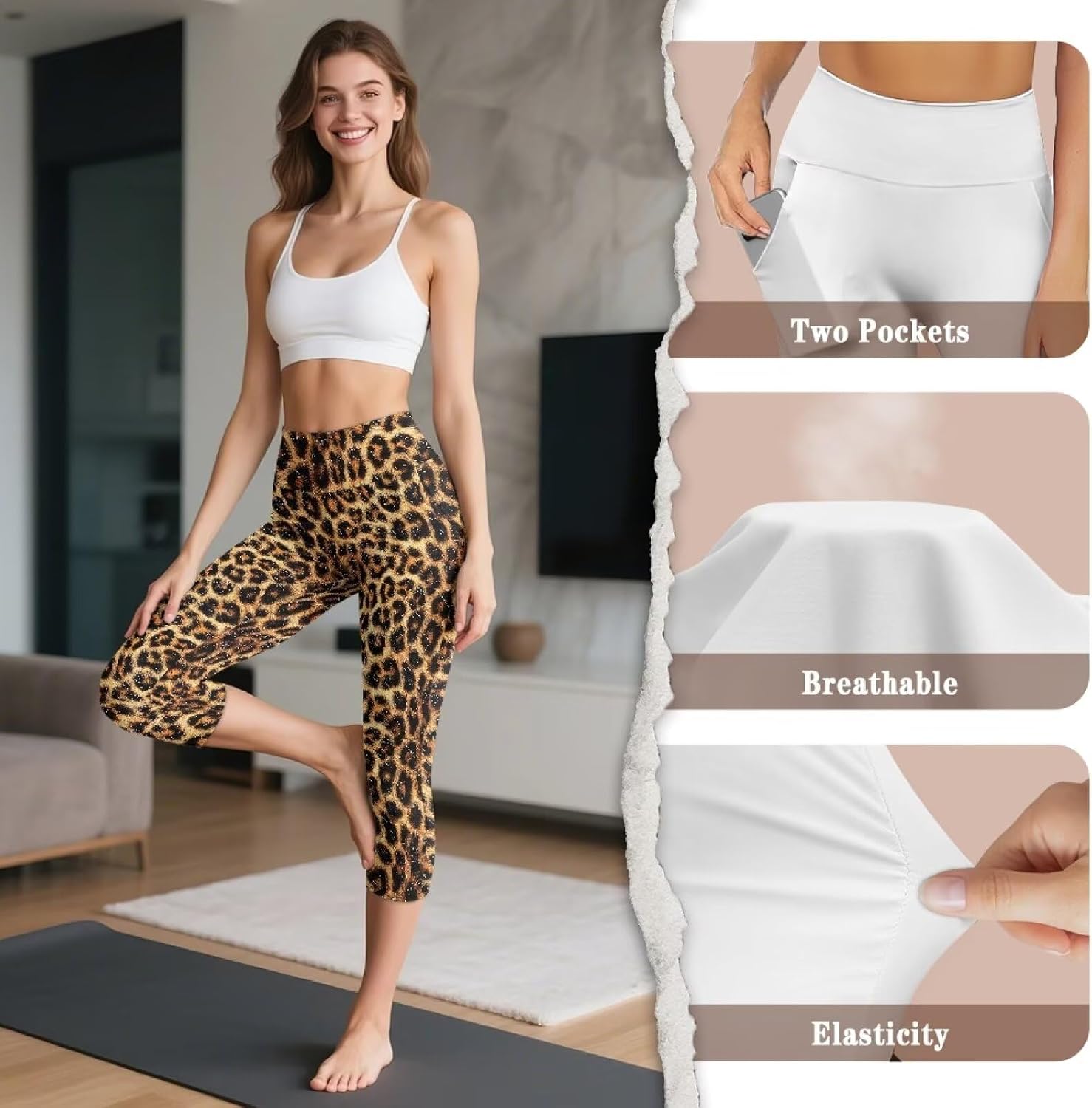 Tummy Control Capri Leggings for Women with Pockets High Waisted Butt Lifting Yoga Pants for Workout Size XS-3XL