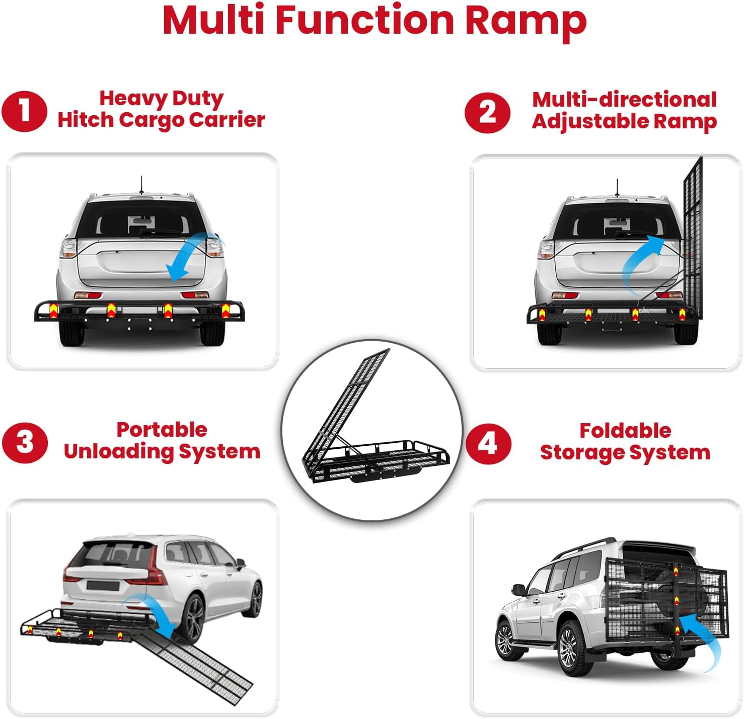 55.5 x 33.4 x 8.5in Hitch Cargo Carrier, 900LBS Trailer Cargo Carrier with 54.7 Ramp, Heavy Duty Aluminum Hitch Mount Cargo Carrier Transport for Wheelchairs, Scooters,Bikes