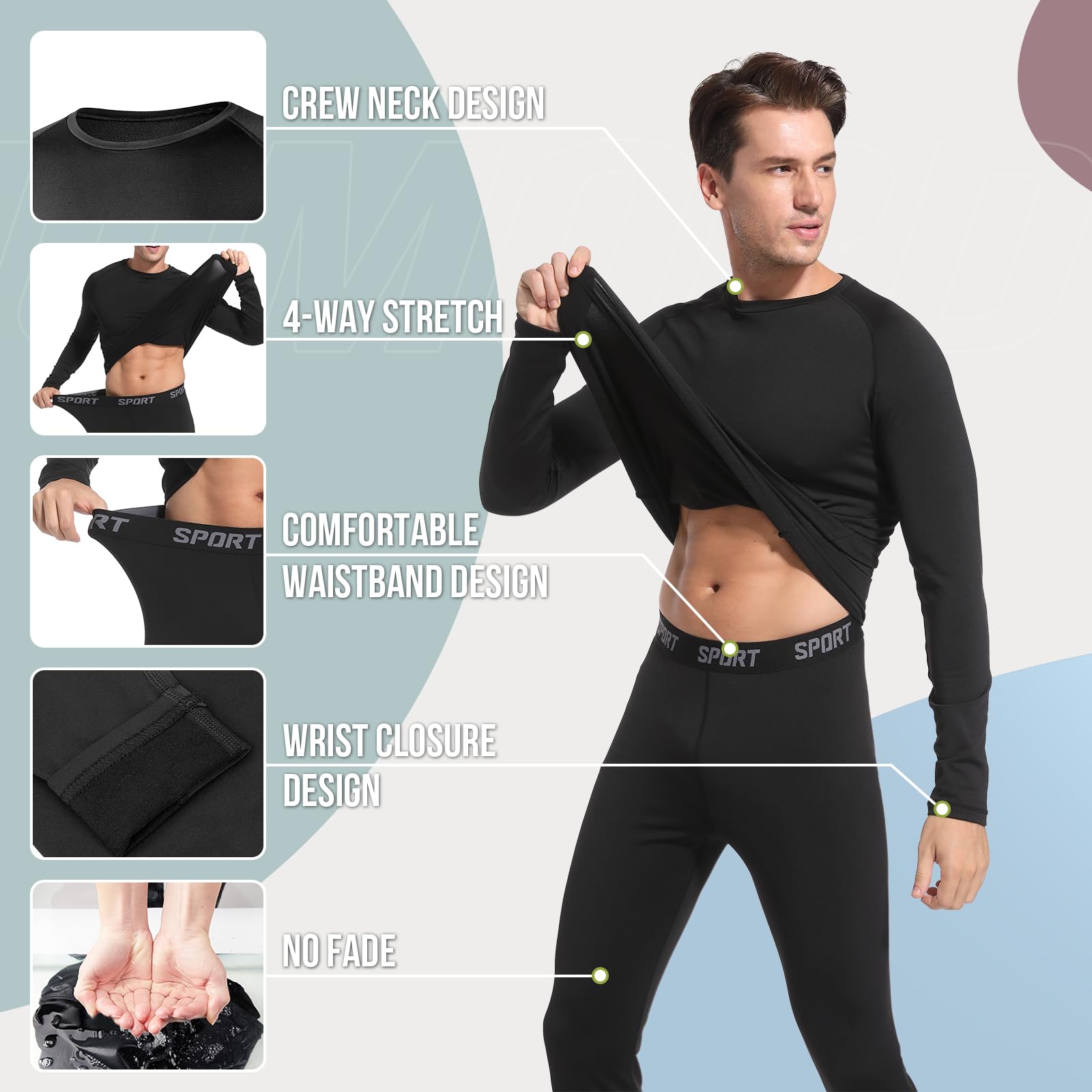 Homord Intimo Termico Uomo Invernale, Manica Lunga Maglia Termica e Pantaloni - Attivo Caldo Completo Tuta Termica Funzionale Set Termico Uomo per Sci Ciclismo Corsa Allenamento