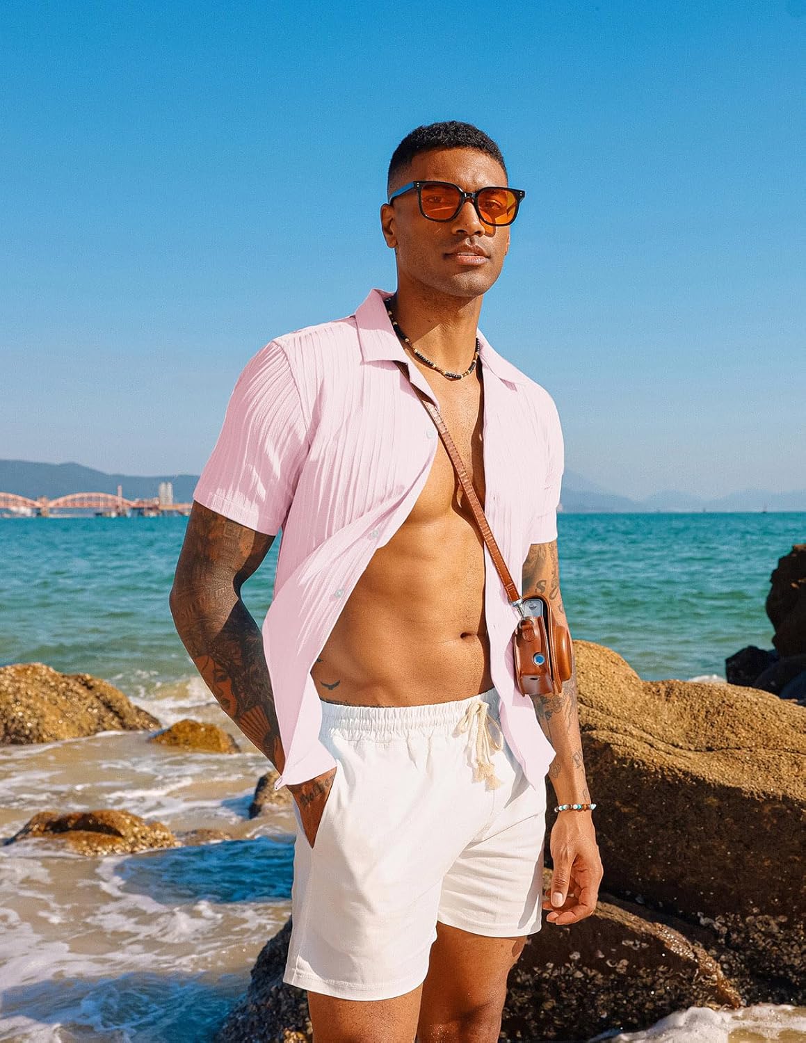 PJ PAUL JONES Men's Casual Button Down Shirts - Short Sleeve Summer Textured Beach Wrinkle-Free Shirts - Image 3