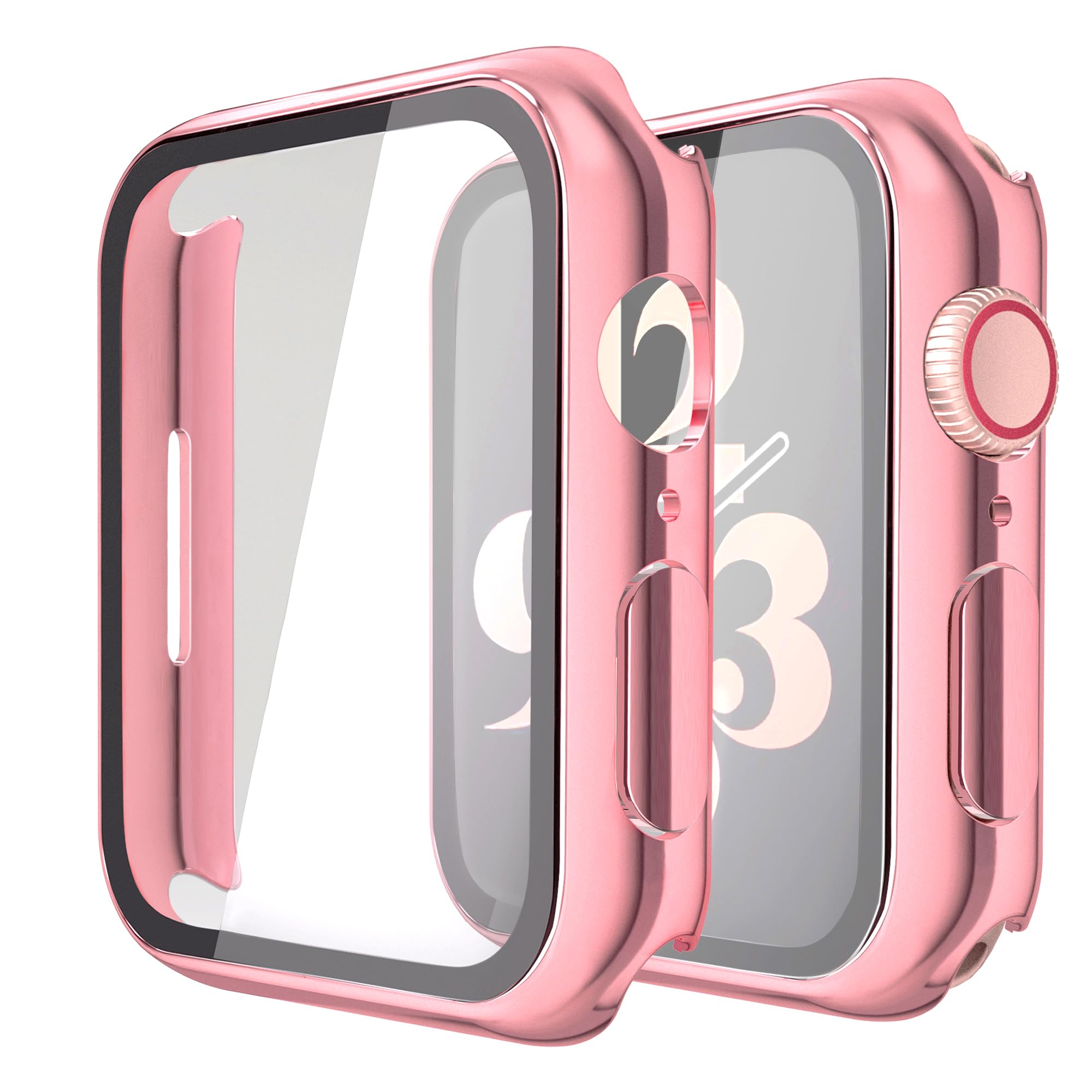 Misxi 2 Pack Hard PC Case with Tempered Glass Screen Protector Compatible with Apple Watch Series 9 (2023) Series 8 Series 7 41mm, Ultra-Thin Cover for iWatch S9/S8/S7, 1 Rose Pink + 1 Transparent 1 Rose Pink + 1 Transparent 41mm (Series 9/8/7)