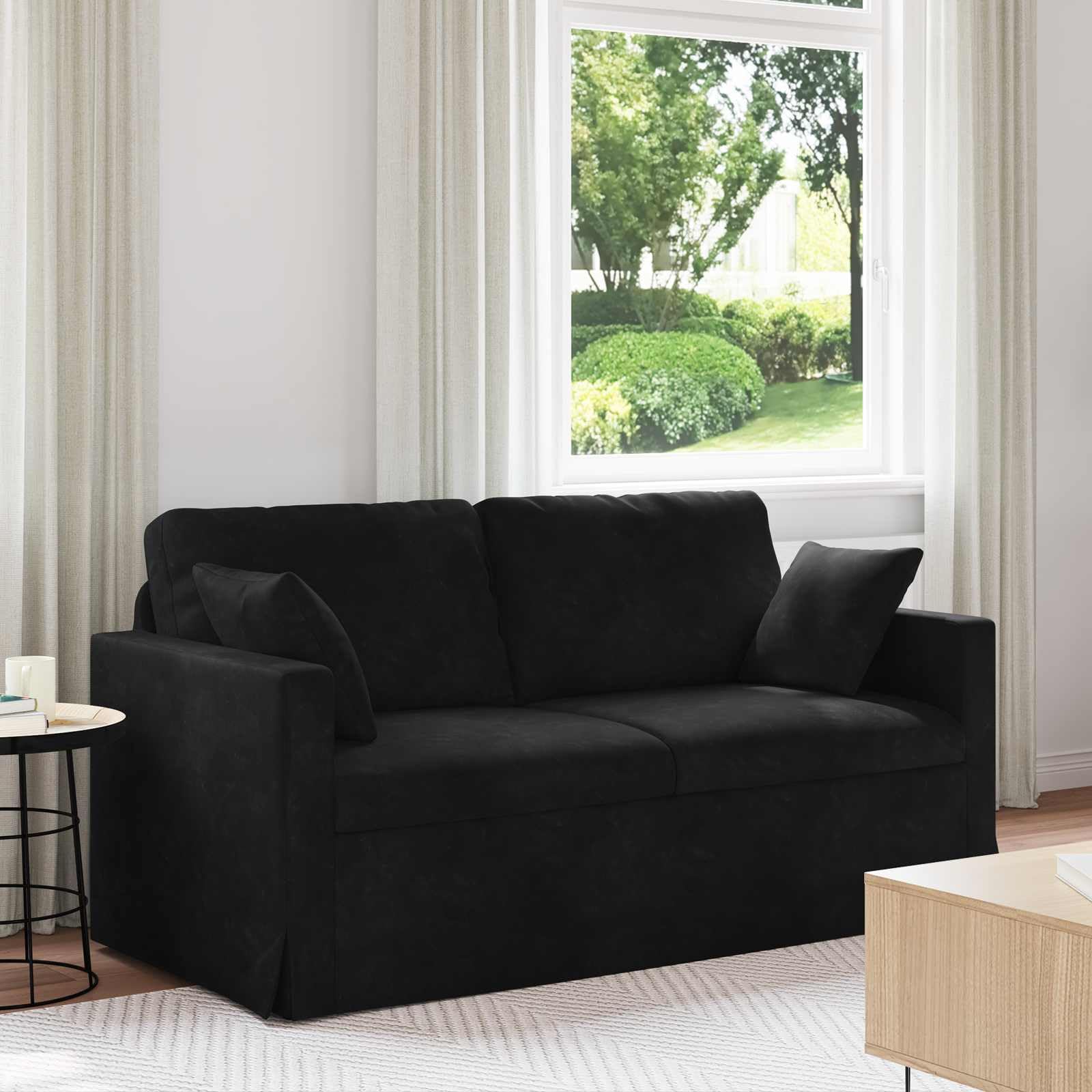 Sofá modular de terciopelo con reposabrazos de madera, diseño ergonómico, para salón y dormitorio, 158 x 78 x 80 cm, color negro
