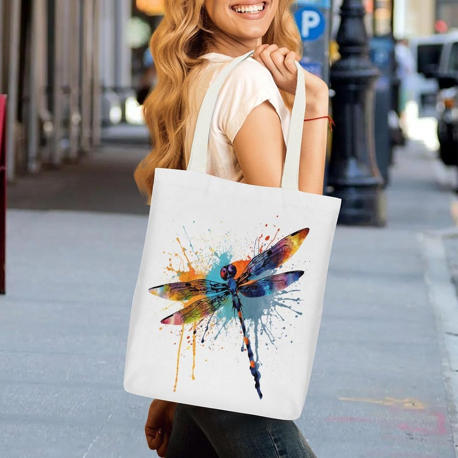 Paint Splash Dragonfly Canvas Tote Bag Shoulder Bag Handbag image 3