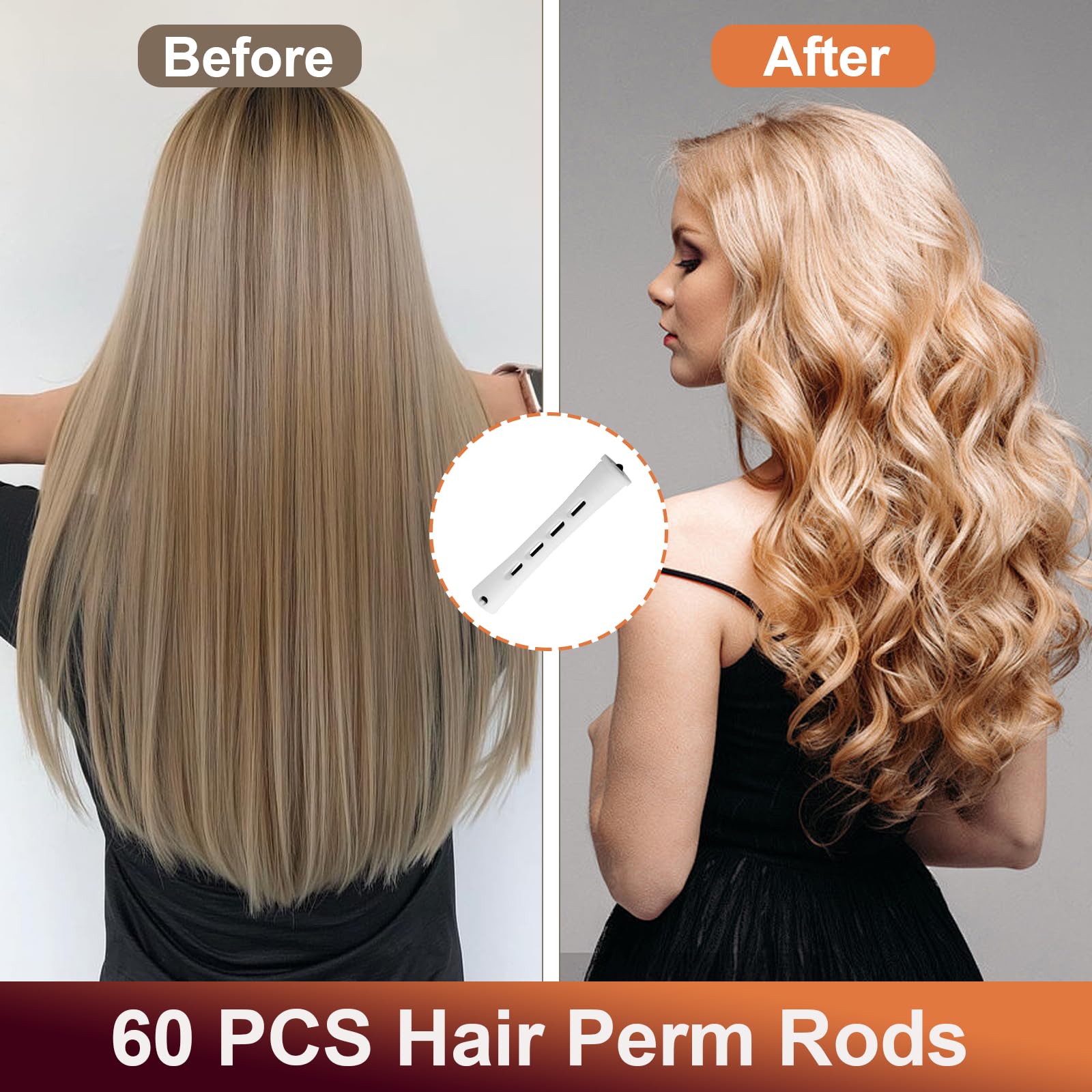 60 unidades de varillas permanentes de 0.67 pulgadas, rodillos de pelo blanco ondulado frío largo corto para peinar